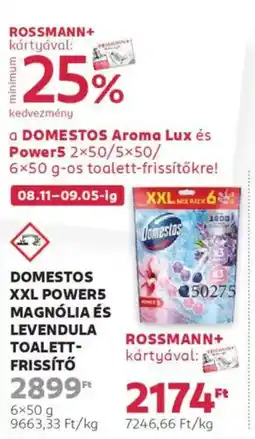 Rossmann Domestos XXL Powers magnólia és levendula toalett- frissítő ajánlat