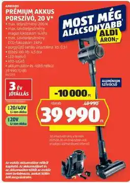 ALDI Prémium Akkus Porszívó, 20 V ajánlat