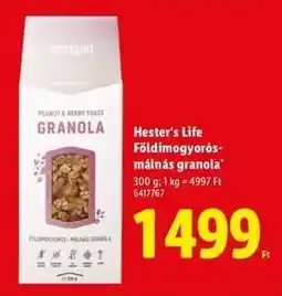 Lidl Hester's Life Földimogyorós-málnás granola ajánlat
