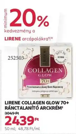 Rossmann Lirene Collagen Glow 70+ ránctalanító arckrém ajánlat