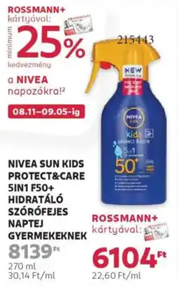 Rossmann Nivea Sun Kids Protect&Care 5in1 F50+ hidratáló szórófejes naptej gyermekeknek ajánlat