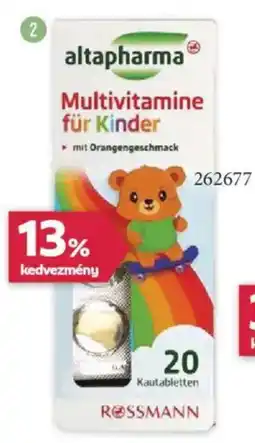 Rossmann Altapharma Multivitamin rágótabletta gyermekeknek ajánlat