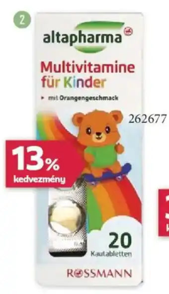 Rossmann Altapharma Multivitamin rágótabletta gyermekeknek ajánlat