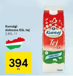 Tesco Kunsági dobozos ESL tej ajánlat