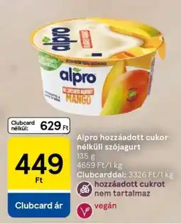 Tesco Alpro hozzáadott cukor nélküli szójagurt ajánlat