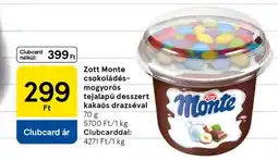 Tesco Zott Monte csokoládés-mogyorós tejalapú desszert kakaós drazséval ajánlat