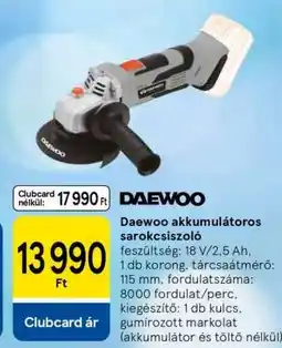 Tesco Daewoo akkumulátoros sarokcsiszoló ajánlat