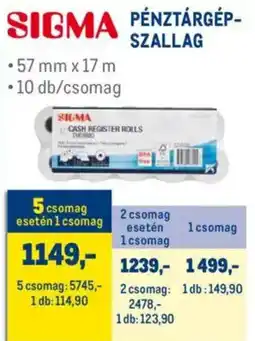 Metro Sigma pénztárgép-szallag ajánlat