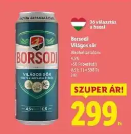 Lidl BORSODI Világos sör ajánlat