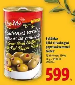 Lidl SOL&MAR Zöld olívabogyó paprikakrémmel töltve ajánlat