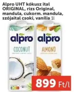 PRIVÁT Alpro UHT kókusz ital ORIGINAL, rizs Original, mandula, cukorm. mandula, szójaital csoki, vanília ajánlat