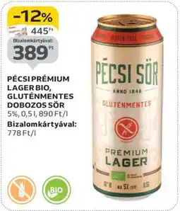 Auchan Pécsi Prémium Lager Bio Gluténmentes Dobozos Sör ajánlat