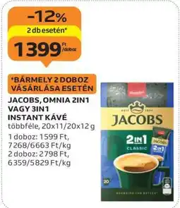 Auchan JACOBS, OMNIA 2IN1 VAGY 3IN1 INSTANT KÁVÉ ajánlat