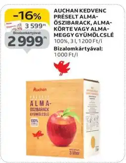 Auchan AUCHAN KEDVENC PRÉSELT ALMA-ŐSZIBARACK, ALMA-KÖRTE VAGY ALMA-MEGGY GYÜMÖLCSLÉ ajánlat