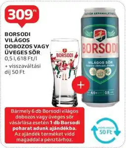 Auchan Borsodi Világos Dobozos vagy Üveges Sör ajánlat