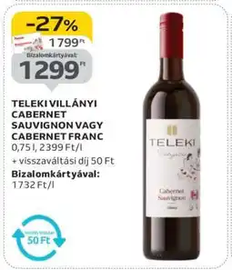 Auchan TELEKI VILLÁNYI CABERNET SAUVIGNON VAGY CABERNET FRANC ajánlat