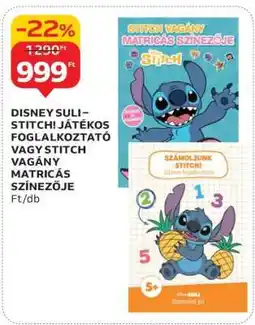 Auchan DISNEY SULI – STITCH! JÁTÉKOS FOGLALKOZTATÓ VAGY STITCH VAGÁNY MATRICÁS SZÍNEZŐJE ajánlat