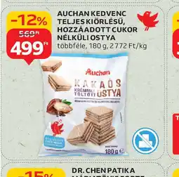 Auchan Auchan Kedvenc Teljes kiőrlésű, hozzáadott cukor nélküli ostya ajánlat