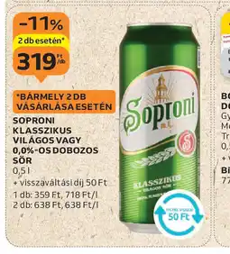 Auchan Soproni Klasszikus Világos vagy 0,0%-os dobozos sör ajánlat