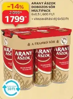 Auchan Aranyászok Dobozos sör multipack ajánlat