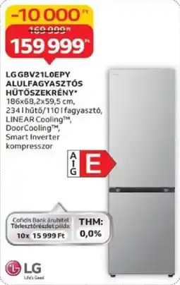Auchan LG GBV21L0EPY alulfagyasztós hűtőszekrény ajánlat
