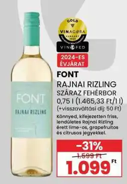 Spar FONT Rajnai Rizling Száraz Fehérbor ajánlat