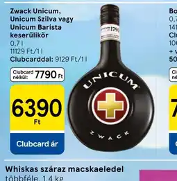 Tesco Zwack Unicum, Unicum Szilva vagy Unicum Barista keserűlikőr ajánlat
