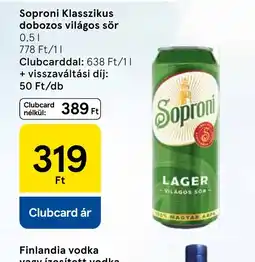 Tesco Soproni Klasszikus dobozos világos sör ajánlat