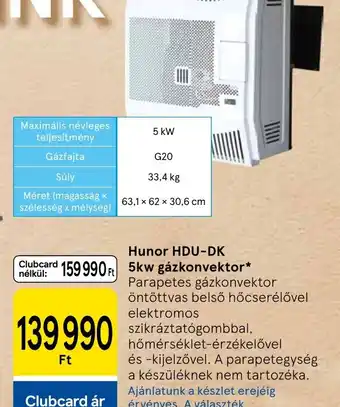 Tesco Hunor HDU-DK 5kW gázkonvektor ajánlat