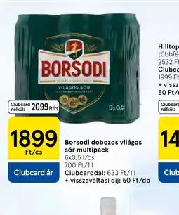 Tesco Borsodi dobozos világos sör multipack ajánlat