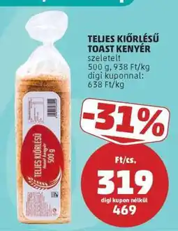 PENNY Teljes Kiőrlésű Toast Kenyér ajánlat