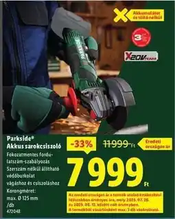 Lidl PARKSIDE Akkus sarokcsiszoló ajánlat