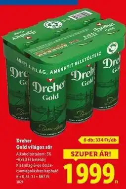 Lidl DREHER Gold világos sör ajánlat