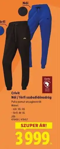 Lidl CRIVIT Női / férfi szabadidőnadrág ajánlat