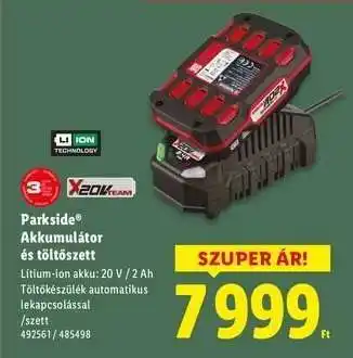 Lidl PARKSIDE Akkumulátor és töltőszett ajánlat
