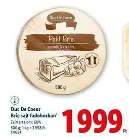 Lidl Duc De Coeur Brie sajt fadobozban ajánlat