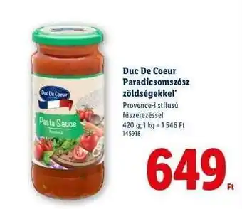 Lidl Duc De Coeur Paradicsomszósz zöldségekkel ajánlat