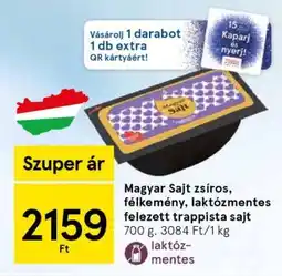 Tesco Magyar Sajt zsíros, félkemény, laktózmentes felezett trappista sajt ajánlat
