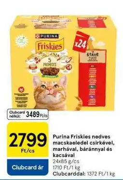 Tesco Purina Friskies nedves macskaeledel csirkével, marhával, báránnyal és kacsával ajánlat