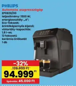 Interspar PHILIPS Automata eszpresszógép EP0820/00 ajánlat