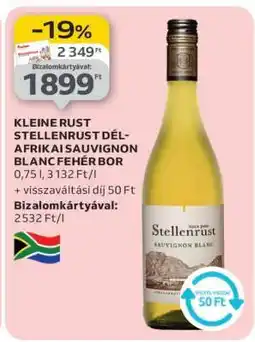 Auchan Kleine Rust Stellenrust Dél-afrikai Sauvignon Blanc Fehér Bor ajánlat