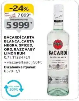 Auchan BACARDÍ CARTA BLANCA, CARTA NEGRA, SPICED, ORO, RAZZ VAGY LIMON RUM ajánlat