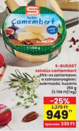 Interspar S-BUDGET zsírdús camembert ajánlat