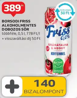Auchan Borsodi friss alkoholmentes dobozos sör ajánlat