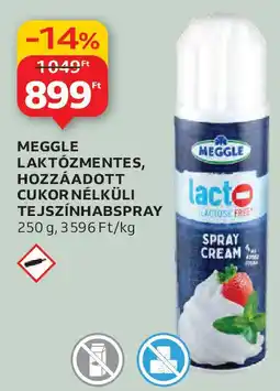 Auchan Meggle laktózmentes, hozzáadott cukornélküli tejszínhabspray ajánlat