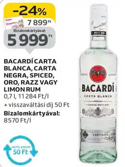 Auchan Bacardi Carta Blanca, Carta Negra, Spiced, Oro, Razz, Limon rum ajánlat