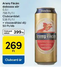 Tesco Arany Fácán dobozos sör ajánlat