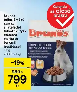 Tesco Brunos teljes értékű száraz állateledel felnőtt kutyák számára marha és baromfi ízesítéssel ajánlat