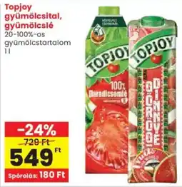 Spar Topjoy gyümölcsital, gyümölcslé 20-100% ajánlat