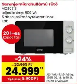 Interspar Gorenje mikrohullámú sütő MO20EIS ajánlat